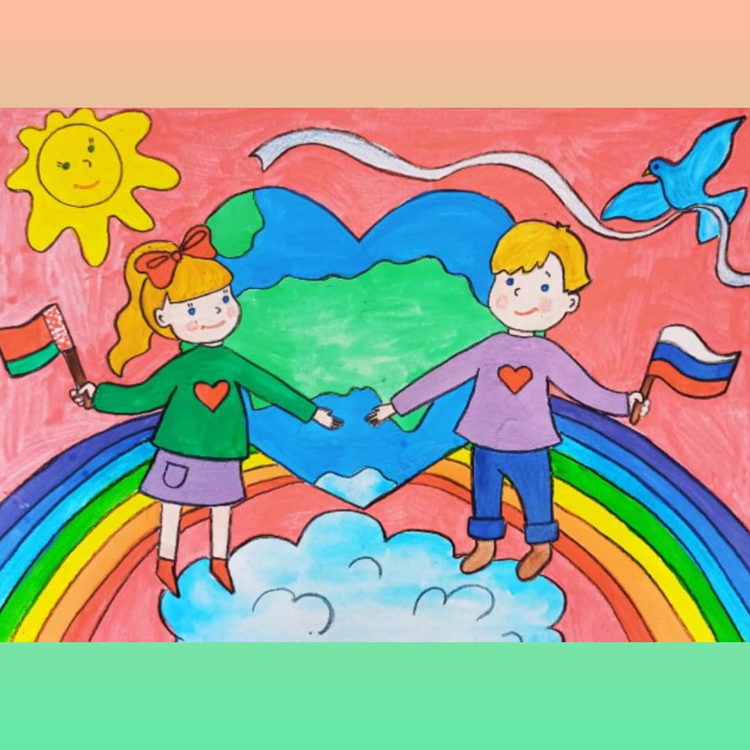 Детский рисунок Россия с Беларусью